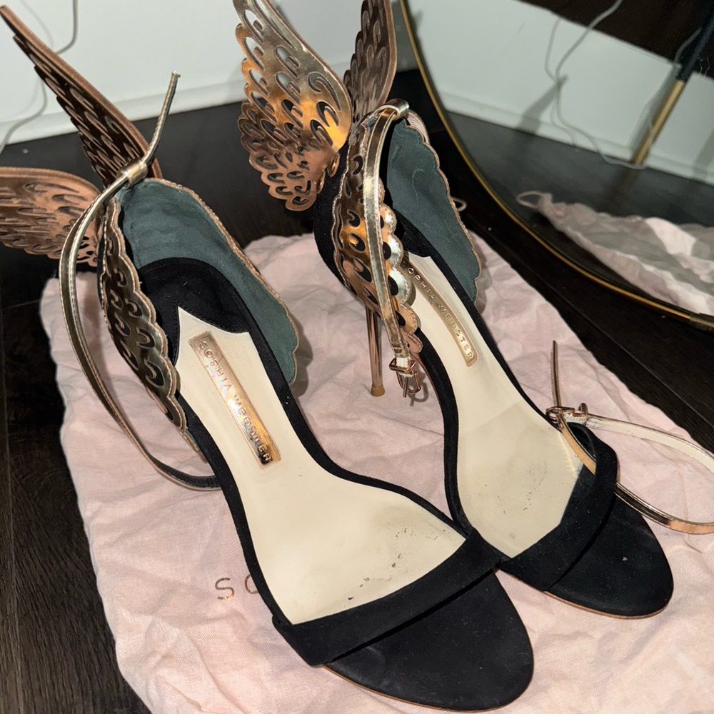 Sophia Webster Black and rose gold Winged Sandals